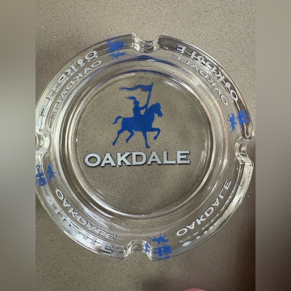 Oakdale Glass Ashtray with Blue Horse Design